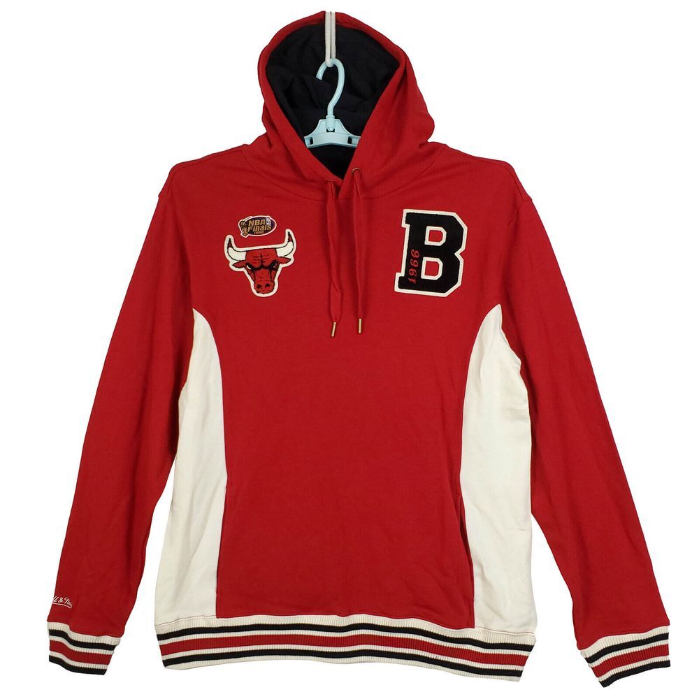 Chicago Bulls Mitchell & Ness NBA L Large Hoodie Chenille Stitch Logos Red NWT